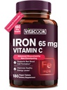 Vaspótlás nők számára, nagy potencia vas 65mg C-vitamin 250mg, Gyomor Barátságos vas pirula vörös vérsejt & Immuntámogatás, Non-GMO & Gluten Free, 180 Vegán tabletta