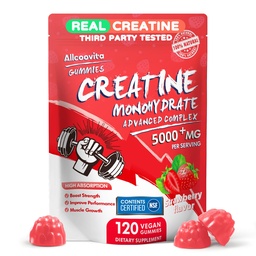 Creatine Monohydrate Gumies Complex for Men & Women, 5 Gram per Serving Electrolyte Creatine Gumim for Muscle Strength, Muscle Builder, Energy Boost, Pre- Workout Supplement- 120 Strawberry Gumies