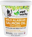 Vet Worthy Lachsöl Haut und Mantel Weiche Chews für Hunde - Hunde-Ergänzung gesunden Haut und schönen Mantel - Fischöl-Ergänzung mit Omega 3 Fettsäuren - Lachs Flavor - 30 Weiche Chews