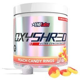 EHP Labs OxyShred Pre Workout Powder - Előedzés Powder L Glutamin & Acetyl L karnitin, Energy Boost Drink - Barack Candy Gyűrűk, 60 szervák