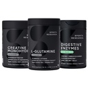 Sport Research L- Glutamin (100 Servings), Creatine Monohidrát (60 Servings) és emésztési enzimek probiotikumok & Ginger (90 Servings) - Minden nem-GMO ellenőrzött, Vegan & Gluten Free