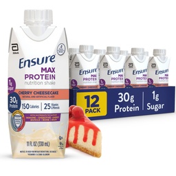 Max Protein Shake 124; Cherry Cheesecake - 124; Kész az ivásra - 124; 30g Protein az Izom-egészségügyhöz - 1g Sugar, 4g Fiber - 124; 11 fl oz, 12 Pack
