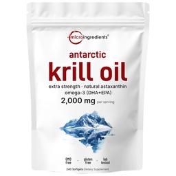Micro összetevők Antarktisz Krill olaj kiegészítés, 2000 mg Per Serving, 240 Softgels, Triple Strength, Gazdag Omega-3s EPA, DHA & Natural Astaxantin, Támogatja az immunrendszert és az agy egészségét