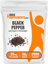 BulkSupplements.com Fekete bors kivonat por - Fekete bors kiegészítők, Piperine kiegészítők - Vegan & Gluten Free, 20mg per Serving, 50g (1.8 oz) (1 db)