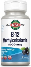 KAL-vitamin B- 12 Metilkobalamin Lozenges 5000µg, Egészséges energia, Metabolizmus, Idegesség és Vörös Vérsejt támogatás, * Optimális abszorpció, Természetes Akai Flavor, Vegan, Sugar Free, 60 Servings, 60 Lozenges