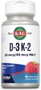 KAL-vitamin D3 K2 ActivMelt, Csontegészség, Szív és Immunszuppresszív Supplement w / D3 1000 NE és MK7-vitamin K2, Instant oldódó tabs, Természetes málna aroma, 60 szervadékok, 60 Micro tabletta