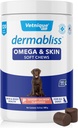 Vetnique Dermabliss Omega & Skin Health Fish Oil for Dogs Soft Chews Healthy Skin & Coat für Hunde mit Biotin & DHA - Hickory Salmon Dog Treats (120 Count Chews)