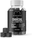 Aktivált Charcoin gumik - Természetes kókuszdió Shell Charcoin Gumi kiegészítők Detox támogatás, Gyomor Bloat & Oral Health - Gluten Free, Vegan & Pectin Based - Akai Flavor, 60 Count