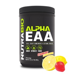 NutraBio Alpha EAA - All-Day Amino Acides for Muscle Growth and Hydration - Essential Amino Acides with Nootropics & Adapotogens - Full Spectrum EAA BCAA Powder - 30 Servings - Strawberry Lemon