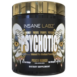 Eszméletlen Labz Pszichotikus arany, magas stimuláns pre-edzés por, extrém lasting energia, szivattyúk és tartósság Beta Alanine, DMAE Bitartrate, NO Booster (35 szervák, Barack mangó)