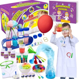 UNGLINGA 30 Kísérletek Science Kit gyerekeknek Lab Coat, Chemistry Set STEM Játékok Születésnapi ajándékok a fiúk lányok, Scientific Coature Role Játék Szerszámok Oktatási Oktatási Set