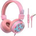 New Bee Kids Headphone Wired for School with Microphone KH20 HD Stereo Safe Volume Limited 85dB / 94dB Foldable Lightweight for Girl / Mac / Android / Kindle / Tabletta / Pad (Rózsaszín)