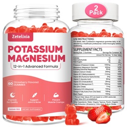 2 Pack Kálium Magnézium kiegészítés Gummies felnőttek számára, Magnézium Glicinate & Kálium Citrate, Plus Multivitamin, Omega3 & Black Pepper, Leg Cramps, Izom & Heart Health, 120