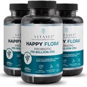 VITASEI Happy Flora, probiotikus kiegészítés 170 billió CFU egy egészséges Gut Health enzimekkel Digestion, probiotikumok nőknek és férfiaknak, 3 üveg - 180 kapszula