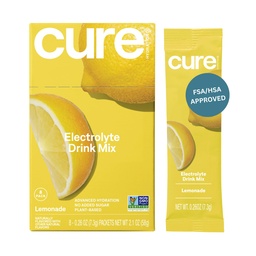 Cure Hydration, 124; Plant- Based Electrolyte Drink Mix 124; No Advanced Sugar, 124; Dehidratation Relief Powder Made with Coffee Water, 124; Non-GMO, Vegán, 124; Box of 8 Packet - Lemonade