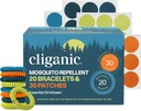 Cliganic Mosquito Repular Bracelet Stickers Pack gyerekeknek és felnőtteknek Multi Color, Natural DEET- Free, Essential Oil Infused 20 Bands with 30 Patches, Citronella Scent (50)