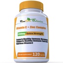 Magas dózis Extra Strength 1200mg C-vitamin + cink komplexum az immunrendszer támogatására 120 kapszula 2 hónap ellátás Veggie kapszula Non-GMO glutén Szabad Vegán