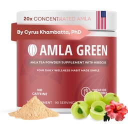 Amla Powder & Green Tea Superfood Supplement with Hibiscus, 20x Ultra Koncentrált Amla, Antioxidáns támogatás, Készült Oolong Tea és indiai egres, Organic, Vegan, Hibiscus, 90 szerváció
