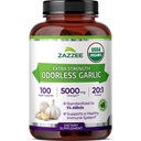 Zazze USDA Organic Odorless Knoblauch 20:1 Extrakt, 5000 mg Stärke, 100 Vegan Kapseln, 3+ Monat Versorgung, Standardisiert, Konzentriert 20X Extrakt, 100% Vegetarisch, All-Natural, Non-GMO, Made in USA