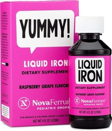 NovaFerrum Yummy 124; Pediátriai cseppfolyós cseppfolyós folyadék pótló csecsemők és Toddlers NRG 124; Folyékony vas Kids NRG 124; 15mg vas Per 1 ml Adag 124; Ages 4 & Abli 124; Gluten Free Certified 124; Sugar- Free 124; Málna