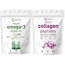Mikro összetevők Multi kollagén fehérje por 16oz & Vegan Omega 3 Algát olaj kiegészítés Bundle 2 Pack 124; Grass- Fed Collagen Peptides spp. 124; Omega3 teljes spektrum3 Alternatív halolaj