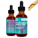 Máj támogatás & NAC, Cink - 2 fl Folyékony cseppek Milk Thistle, Gyermekláncfű Root, Chicory, Turmeric, Beet Root, Chanca Piedra - Máj Cleanse & Detox kiegészítés