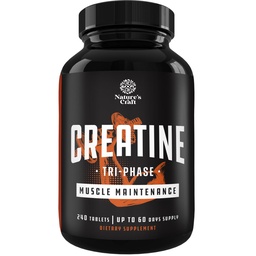 Natings Craft High Strength Tri Fázis Kreatin tabletta nők és férfiak számára - Formula Blend of Creatine Monohidrát, 300mg HCL & Pyruvate kiegészítés - Izomtömeg-növelés és -helyreállítás kiegészítés - 240 tabletta