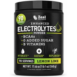 Zeal Naturals Electrolyte Powder Recovery Drink (90 Servings) w 0 Sugar + BCAA + B- Vitamins Electrolyte Supplement w Kálium Cink & Magnézium for Hydration - Keto Electrolytes
