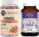 Garden of Life Organics Turmeric Inflammatory Response Gumi, 120ct & Vitamin Code High Potency Raw Cink, 60ct