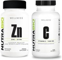 NutraBio Cink Chelate és C-vitamin Rose HIPS kiegészítés Bundle - Vitamin kiegészítés Bundle segíthet antioxidáns és immunszupport, és az általános egészség és wellness