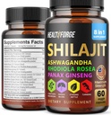Shilajit kapszula szerves kivonat keverék 60 kapszula férfiak és nők számára - Shilajit kiegészítés 9000mg Ashwagandha, Immuntámogató kiegészítés 2000mg Rhodiola kiegészítés, Ginko Ginkgo Biloba