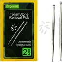 Airgoesin 2db Tonsil Stone Removal Pick Tonsillolith Premium eszköz rozsdamentes acél orális tisztító 10 Soft Silicone Caps