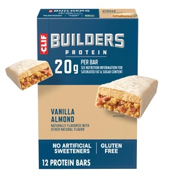CLIF BUILDERS Protein Bars - Vanilla Almond Flavor - 20g Plant Based Protein - Gluten Free - Non-GMO - Low Glycemic - No Manual Sweeteners - 2.4 oz. (12 Pack)