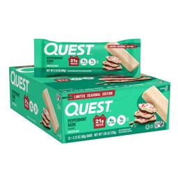 Quest Nutrition Peppermint Bark Protein Bar, 21g Protein, 4g Net Carb, 1g Sugar, Gluten Free, 12 gróf