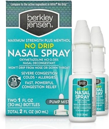 Berkley Jensen No Drip Súlyos nyomáscsökkenés Nasal Spray - Maximális hatáserősség dekonzant Oxymetazoline HCl & mentol - Pump Mist Applicator, No Steroid, 12 órás Relief, 1 Folyadék Ounce (csomag 2)