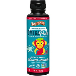 Barlean Omega Pals Omega 3 gyerekeknek, Yummy Straw- Nana ízesített gyermekek folyékony pelyhes magolaj kiegészítés 1,483 mg ALA, Non-GMO, Vegan Brain and Eye Health, 8 oz