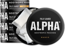 Teljesen töltött alfa Nootropic Pouches (Mango) - 5 Cans - 15 Pouches per can -Effektív Nootropic Szállítás, Nic Pouch csere - gyorsabb abszorpció, Alpha GPC, L- Tirosine, GABA