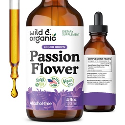 Wild & Organic Passion Flower Tinktúra - Hangulattámogatás - Nyugtató Passionflower kiegészítés - Passiflora Incarnata Folyékony kivonat - Vegán, Sugar & Alcohol- Free Herb Drops - 4 fl oz