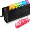 Sukuos Weekly Pill Organizer 4 times a day with PU Leather Case, Big 7 Day Pill Box (Morning Noon Eve Bed), Daily Pill Case for Vitamin / Fish Oil / Supplements