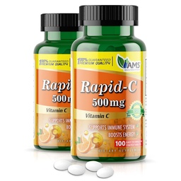 America Medic & Science Rapid- C 500mg C-vitamin kiegészítés (2 csomag 100 tabletta) Energia booster, Napi Immunrendszer támogatás, Antioxidáns 124; Vegán, Non-GMO bevont aszkorbinsav felnőtt férfiak és nők számára
