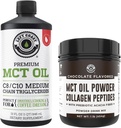 Bal parti teljesítmény 100% kókuszos MCT olaj folyadék, 32oz + csokoládé keto MCT por, kollagén és prebiotikus fiber, 16oz