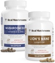 Valódi gombák D2-vitamin, Cink, Chaga, Reishi (120ct) és Oroszlánsörény (120ct) Bundle - Immunizációs és Kognitív Támogatás, Kelátos Cink a jobb abszorpció - Vegan, Gluten Free, Non-GMO