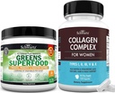 Super Greens por probiotikumokkal Prebiotikumok és emésztési enzimek (30 szervadékok) Plus hidrolizált kollagén peptid kapszula (45 napos ellátás)