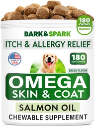 Omega 3 kutyáknak és macskáknak - 180 halolaj kezelések kutya shedding, bőr allergia, Itch Relief, Hot Spots kezelés - Joint Health - Skin and Coat Supplement - EPA & DHA Fatty acids - Salmon Oil - Bacon