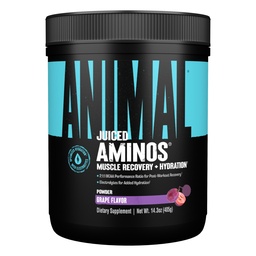 Állati Juiced Amino Acides - BCAA Powder EAA Matrix Plus hidratáció elektrolitokkal és tengeri sóval bármikor helyreállítás és jobb teljesítmény, Grape Flavor, 30 szervadékok