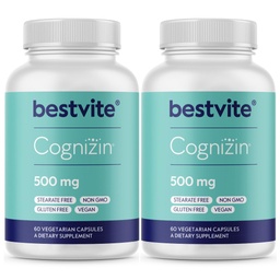 BESTVITE Cognizin Citicoline 500mg (120 Vegetáriánus kapszula) (60x2) - Clinically Studied Premium Coline Nootropic - No Stearates - Vegan - Gluten Free - Brain Supplements for Memory and Focus