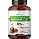 Zazzee Extra Strength Horse Chestnut 10: 1 kivonat, 3000 mg Erő, 20% Aescins, 4 hónapos ellátás, 120 Vegán kapszula, koncentrált és szabványosított 10X kivonat, All-Natural, Non-GMO, Készült az USA-ban