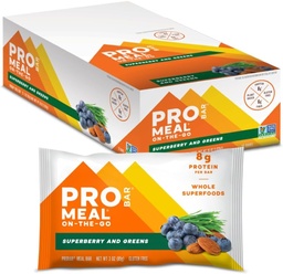 PROBAR - MEAL Bar, Superberry & Greens, Non-GMO, Gluten- Free, Healthy, Plant-Based, Whole- Food Ingredients, Natural Energy (12 Count)