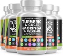 Turmeric Moringa Supplement 124; Ginger Boswellia Saffron - Kiegészítő nők és férfiak Ceylon fahéj, Tart Cherry, Quercetin Fokhagyma Szent Bazsalikom - 5Pack