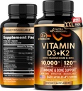D3 K2-vitamin - D3-vitamin 10000 iu & K2 mint MK-7 120 µg - Immune & Mood Support, for Bone & Teeth Health - Magnéziummal, Cink & C-vitamin & B12 - Highly Bioavailable - Made in USA, 240 kapszula